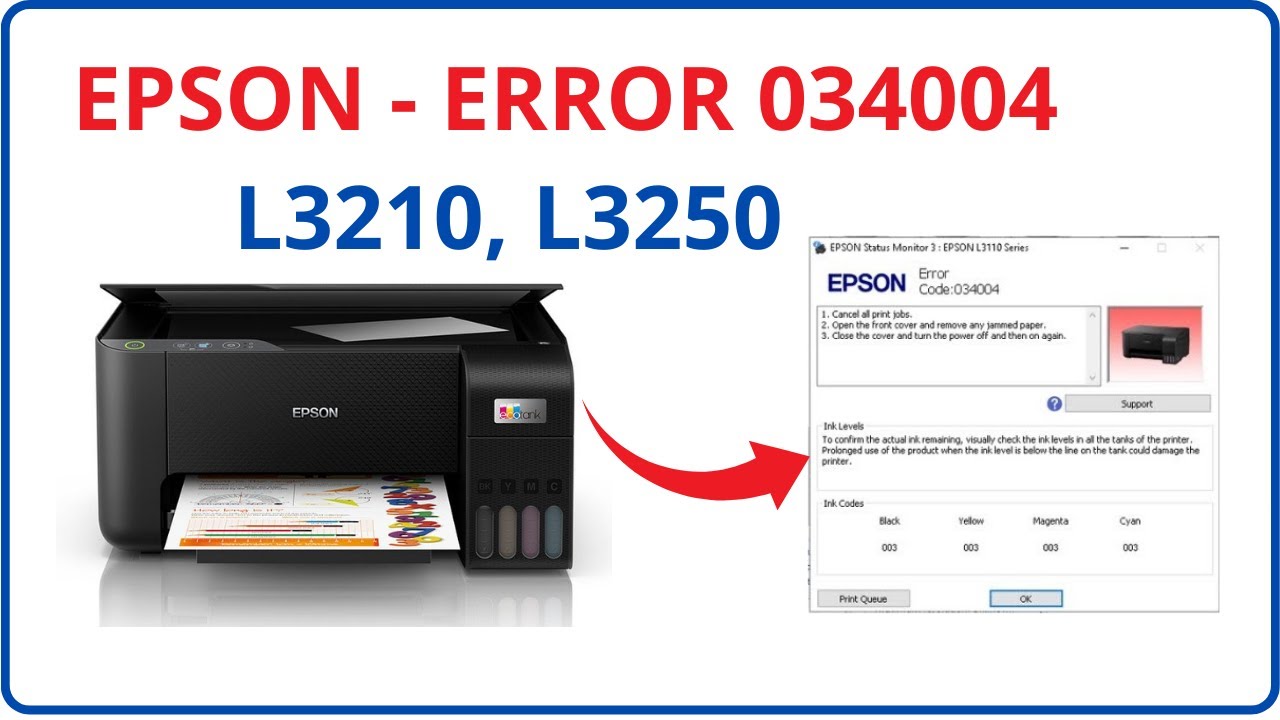 Cómo reparar el error 034004 en la impresora Epson L3210: Guía completa